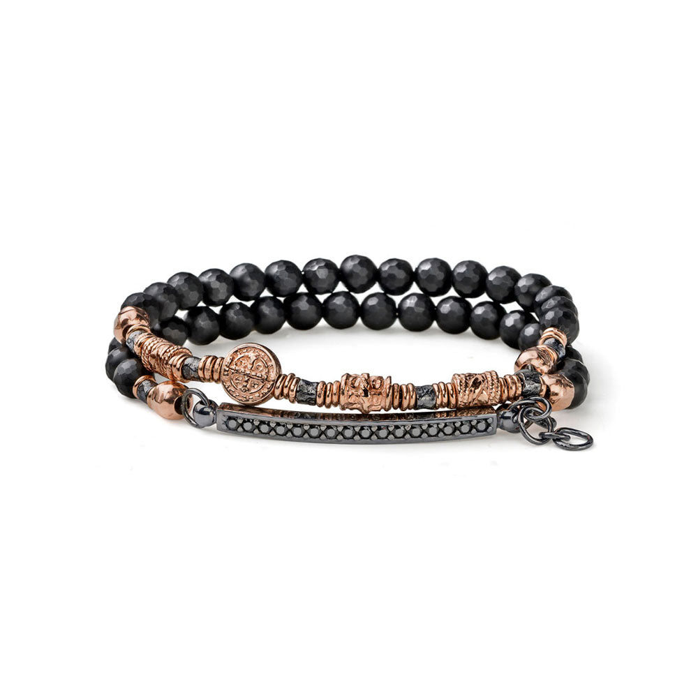 Bracciale Uomo Maria Cristina Sterling Argento 925 Due Giri Zirconi Neri G3029