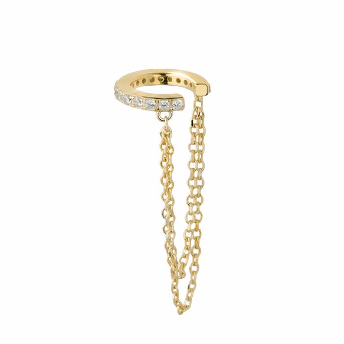 Orecchino Ear Cuff Donna Liu Jo Argento 925 Dorato Catena Zirconi ALJ305