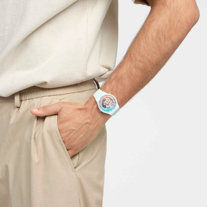 Orologio Unisex Swatch Fleetingly Iceblue Quarzo Solo Tempo Scheletrato SO32S101