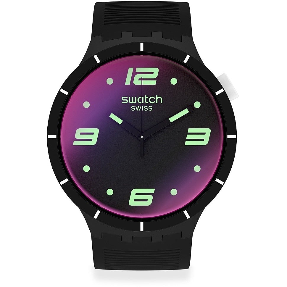 Orologio Uomo Silicone Gomma Swatch Big Bold Solo Tempo Quarzo Nero Viola