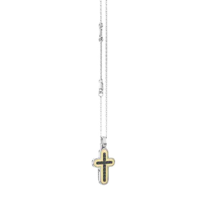 Collana Uomo Zancan Alpha Diamond Argento 925 Croce Oro Diamanti Neri 0,140 ct ESC276G