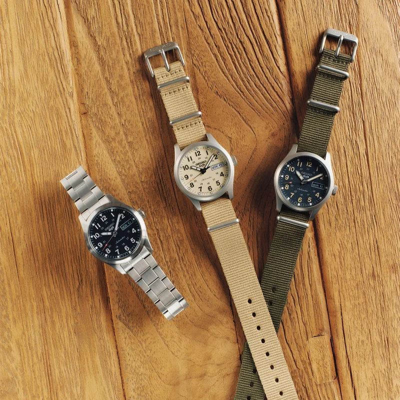 Orologio Uomo Seiko 5 Automatico Nero Nylon Verde Militare SRPJ85K1