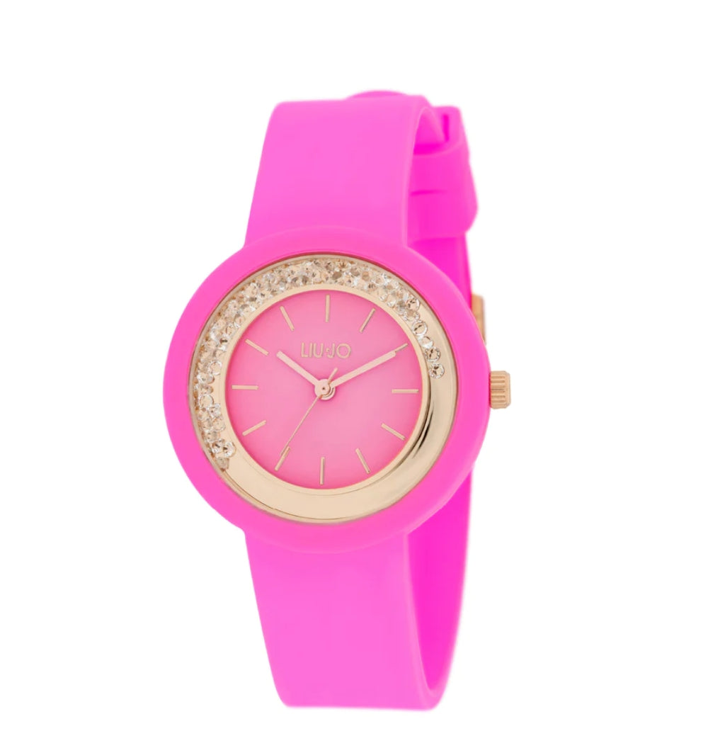 Orologio Donna Bambina Liu Jo Quarzo Solo Tempo Dorato Dancing Gomma Fuxia TLJ2203