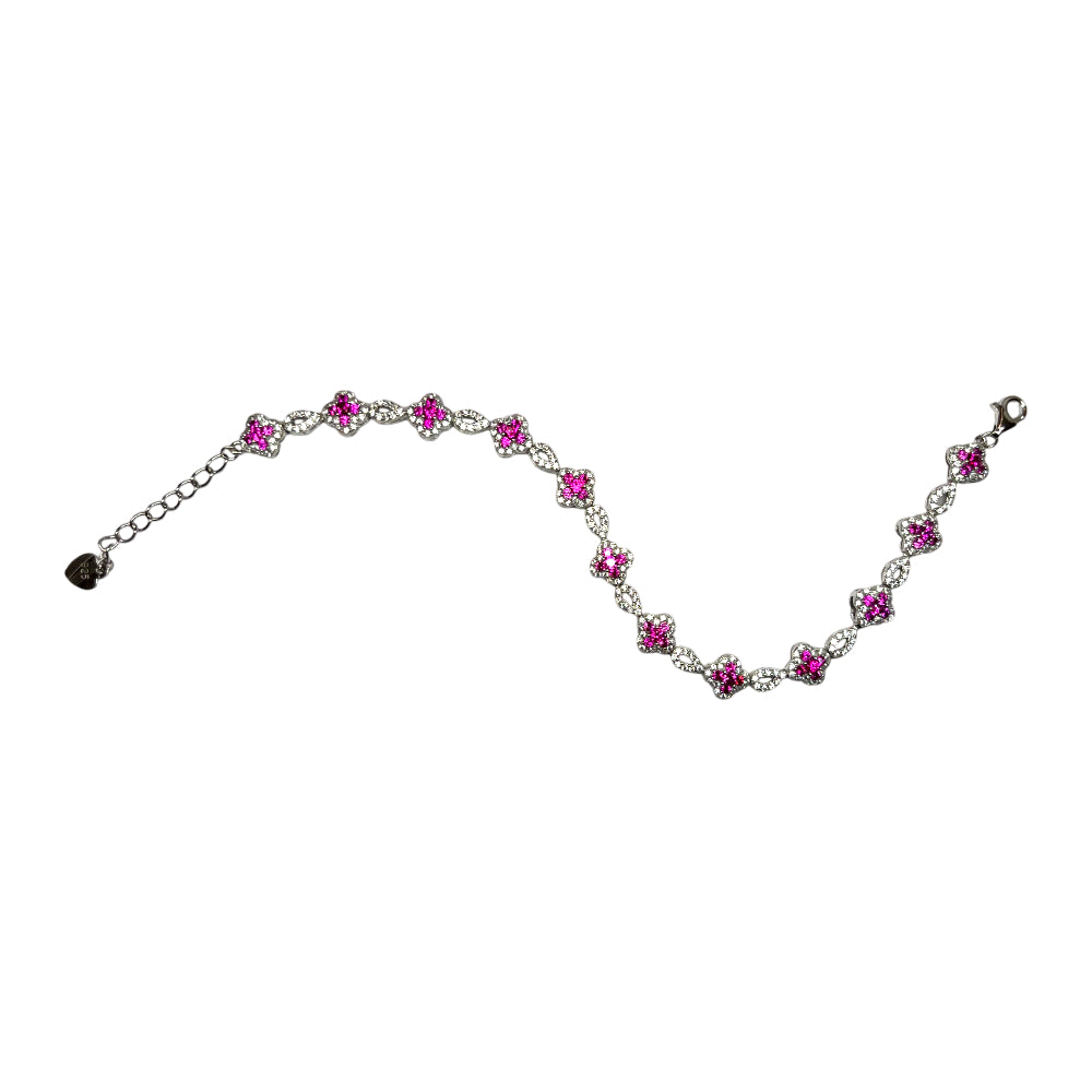 Bracciale Unisex Re Mida Tennis Argento Quadrifoglio Zirconi Rossi Bianchi Tennis-11