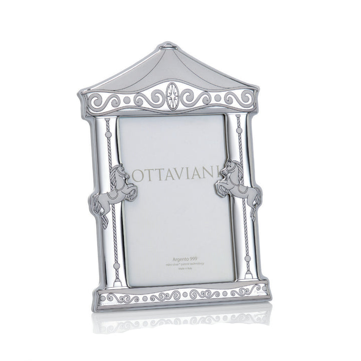 Cornice Porta Foto Bambino Ottaviani Giostra Bianca Argento 925 10x15 cm 7026P