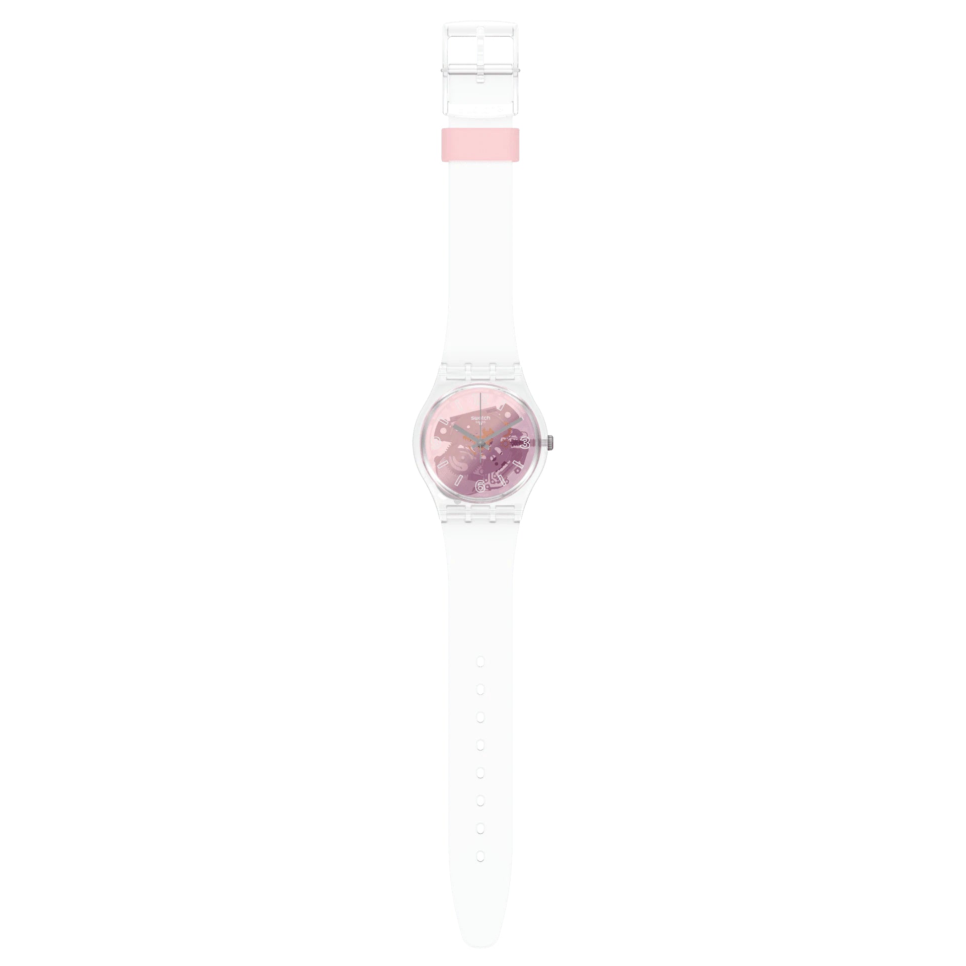 Orologio Donna Swatch Quarzo Solo Tempo Silicone Bianco Rosa Scheletro GE290