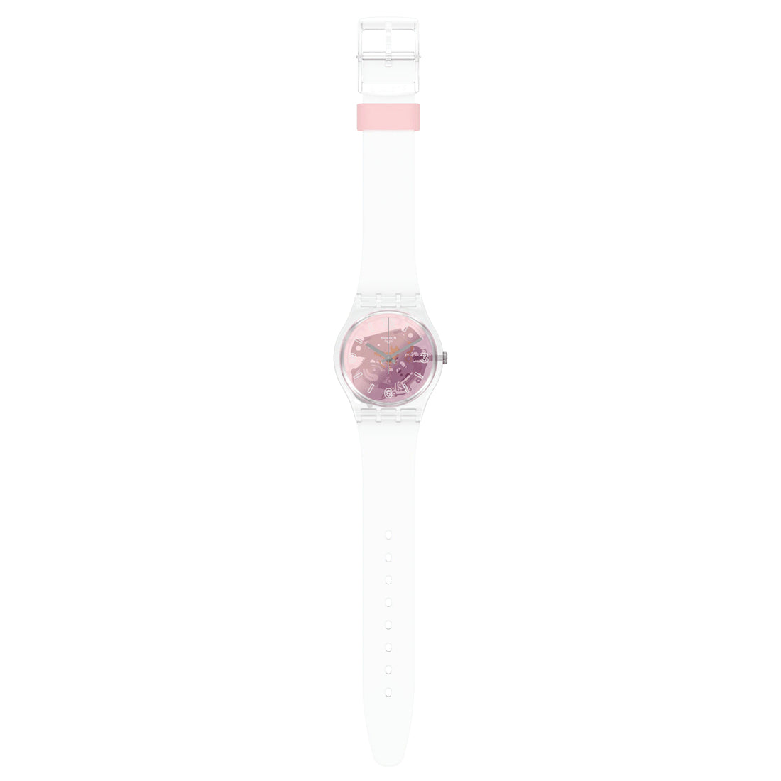 Orologio Donna Swatch Quarzo Solo Tempo Silicone Bianco Rosa Scheletro GE290