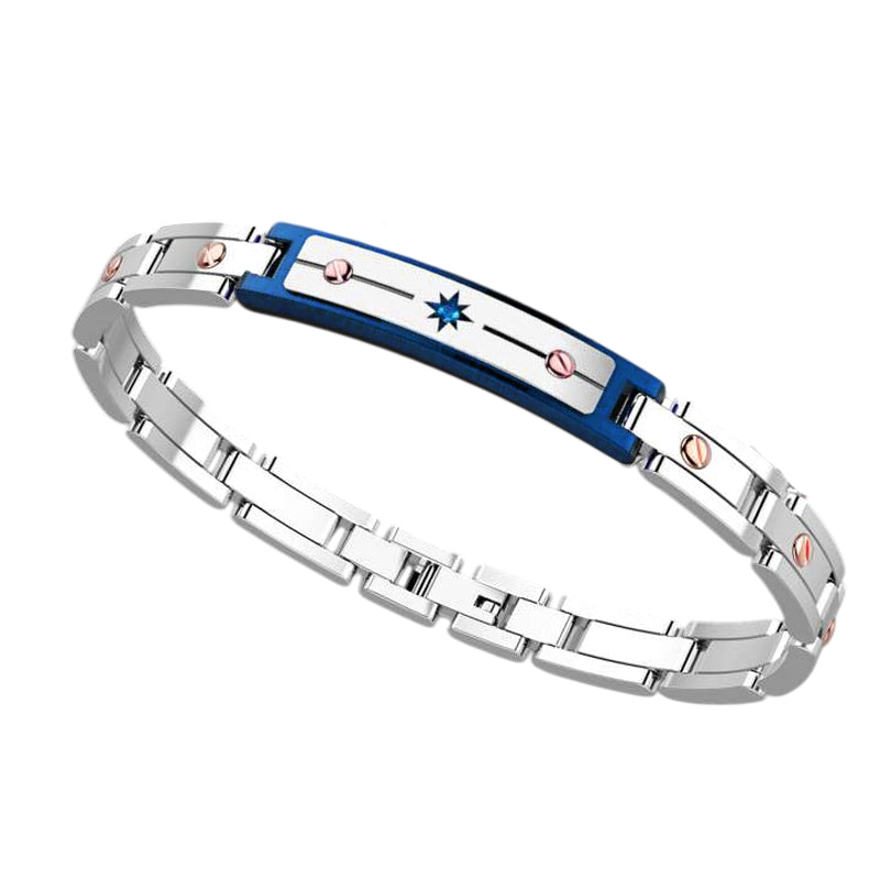 Bracciale Uomo Zancan Acciaio Viti Oro Rosè Zirconi Blu EHB136-B