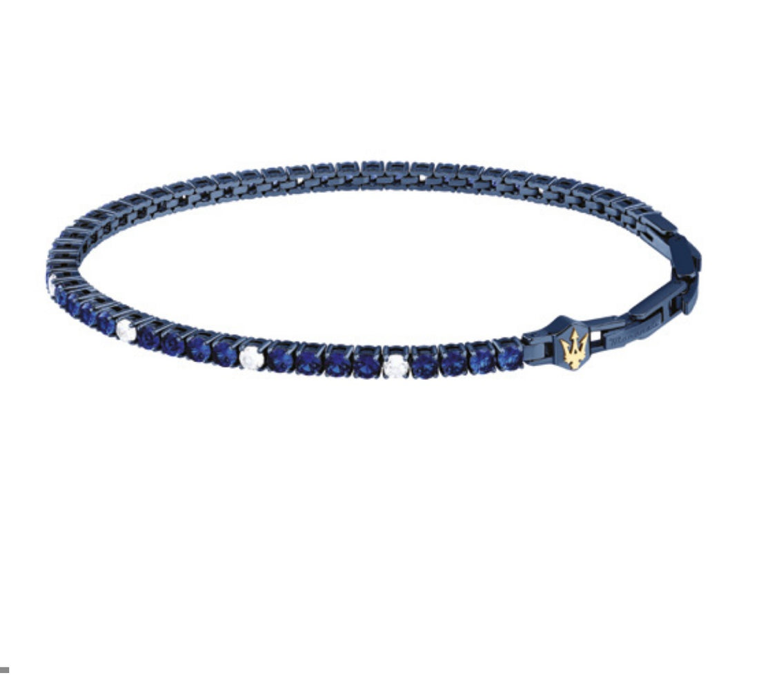 Bracciale Uomo Tennis Acciaio PVD Blu Zirconi blu e bianchi JM425AVC10