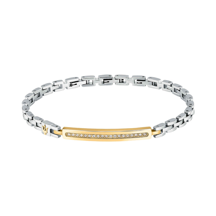 Bracciale Uomo Maserati Acciaio Oro Zirconi Bianchi Logo Tridente JM224AVD42