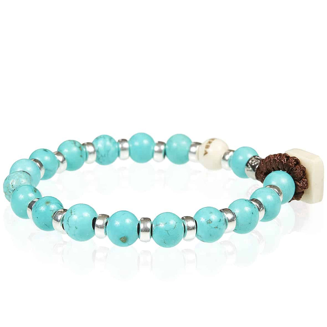 Bracciale Unisex Gerba Argento 925 Elastico Pietra Turchese Ceramica Bianca COD.084