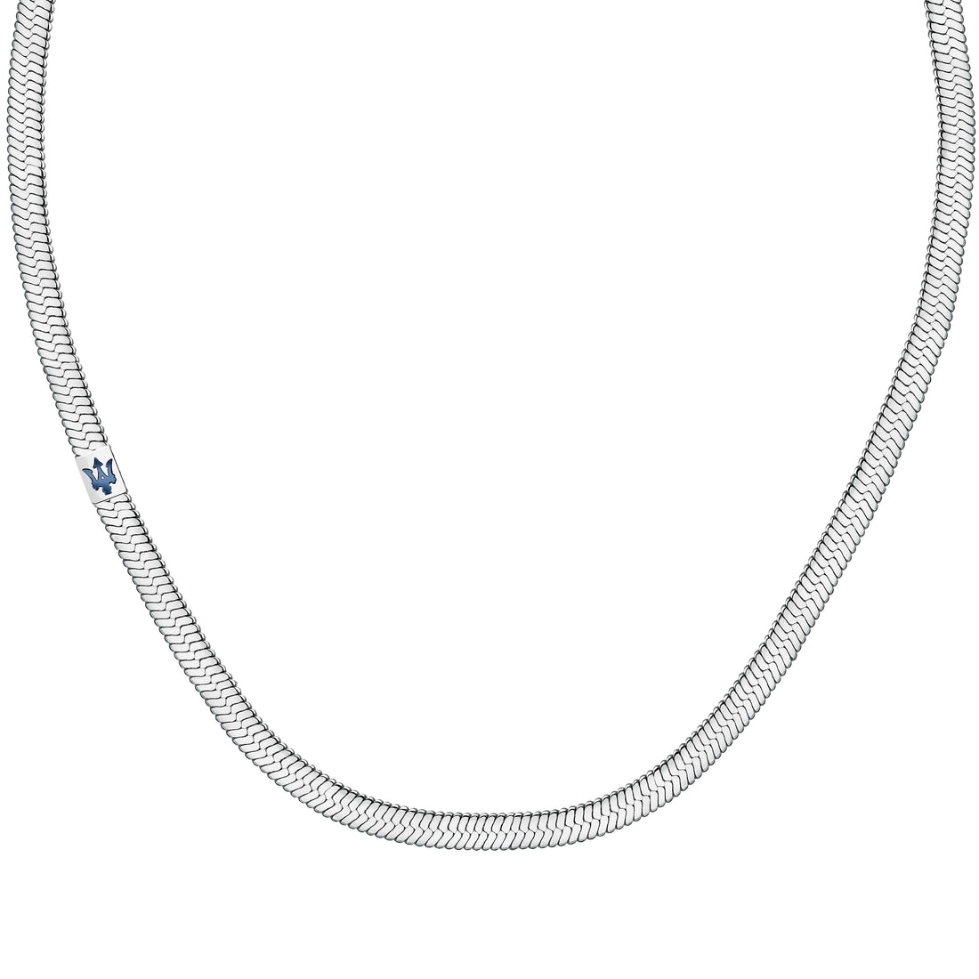Collana Uomo Maserati Acciaio Piattina Schiacciata Logo Blu JM422AVD14