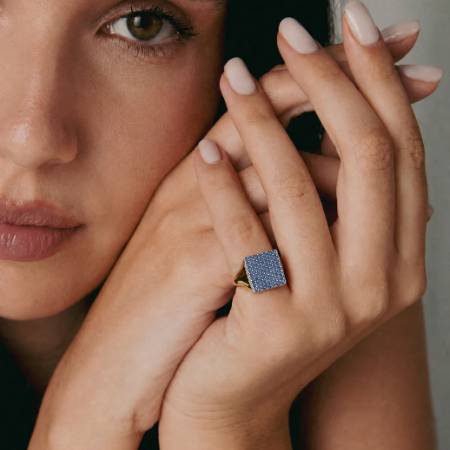 Anello Donna Sogni Mignolo Chevalier Quadrato Argento Dorato Zirconi Tanzanite Regolabile AN127GBL