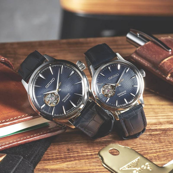 Orologio Uomo Seiko Presage Automatico Open Heart Blu Pelle SSA405J1