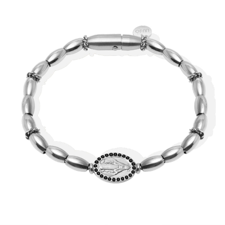 Bracciale Uomo Liu Jo Acciaio Madonna Lucida Zirconi Neri MLJ552