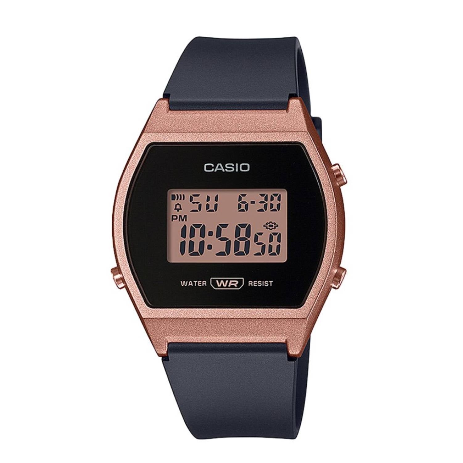Orologio Donna Casio Gomma Acciaio Digitale Rosè Nero LW-204-1AEF Cronografo