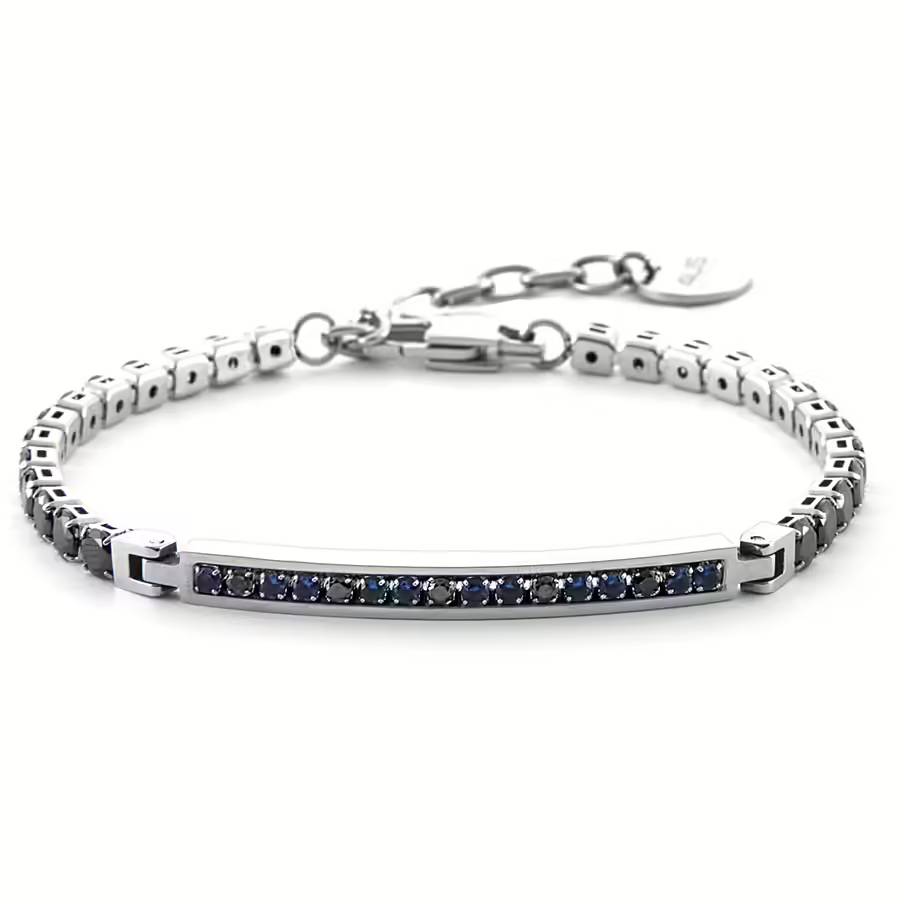 Bracciale Uomo 4US Cesare Paciotti Tennis Acciaio Zirconi Neri e Blu 4UBR6358