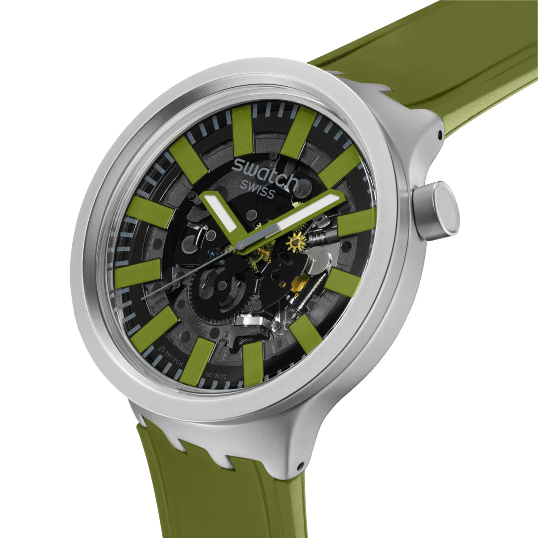 Orologio Uomo Swatch THRU THE UNDERBRUSH Acciaio Gomma Verde SB07S118