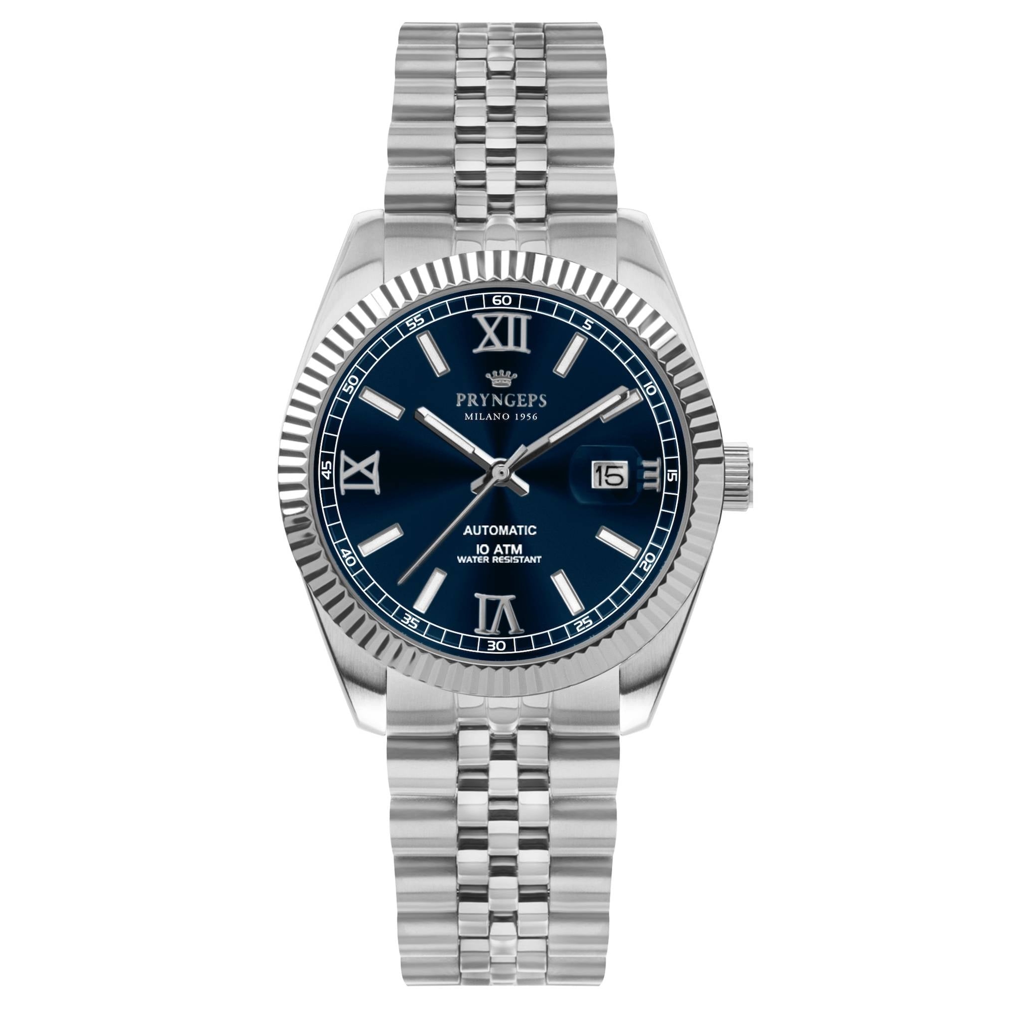 Orologio Uomo Pryngeps Automatico Blu Data Acciaio Jubilè A1099