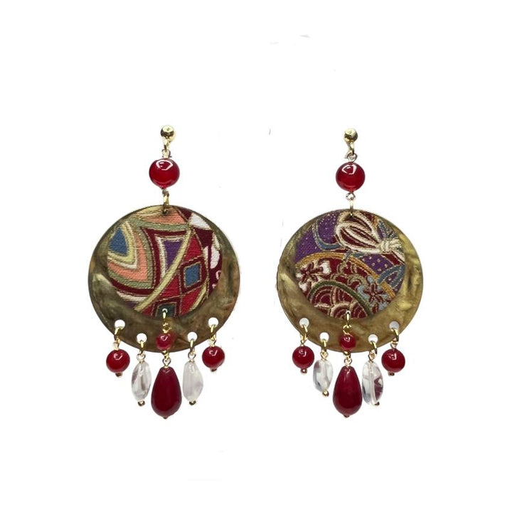 Orecchini Donna Lebole Circle Fiore Pietre Rosse Cristallo di Rocca EN/MT/RUBINO