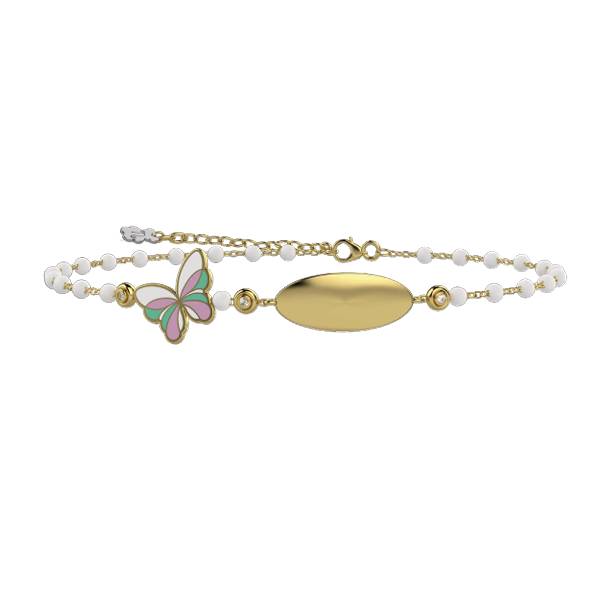Bracciale Bambina Nanàn Argento Dorato 925 Personalizzabile Farfallina Colorata NAN0585