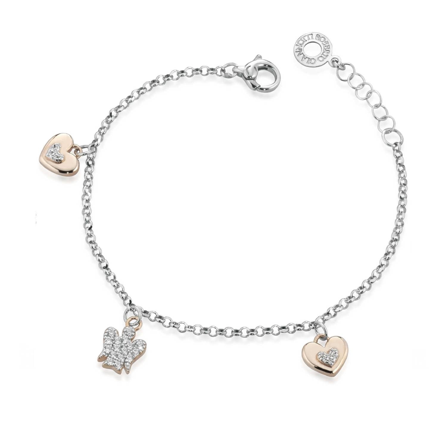 Bracciale Donna Argento 925 Roberto Giannotti Angelo Cuori Rosè Bianco GIA333