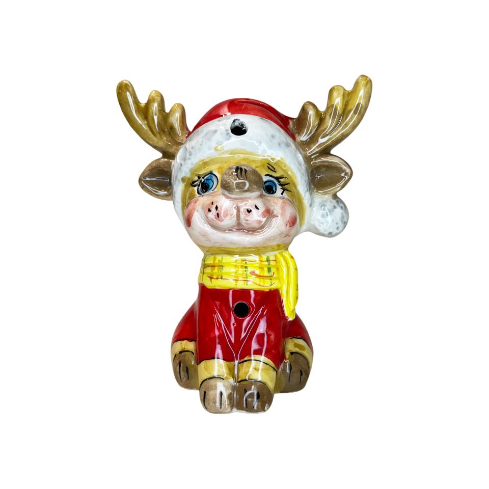 Renna Piccola Capodimonte Led Maglione Rosso Sciarpa Gialla 13cm CAP47
