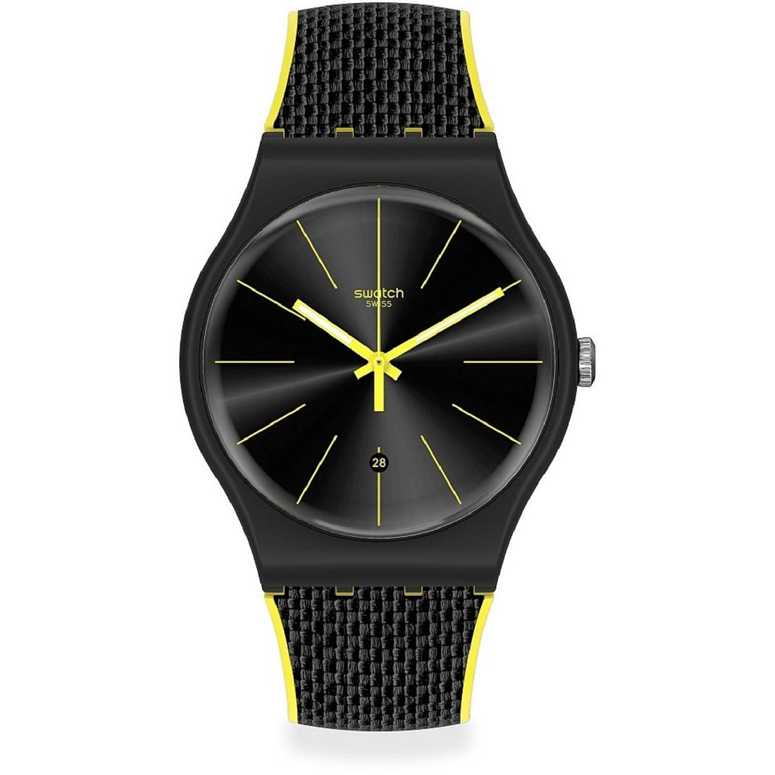Orologio Uomo Gomma Resina Swatch Quarzo Solo Tempo Data Nero Giallo SUOB406