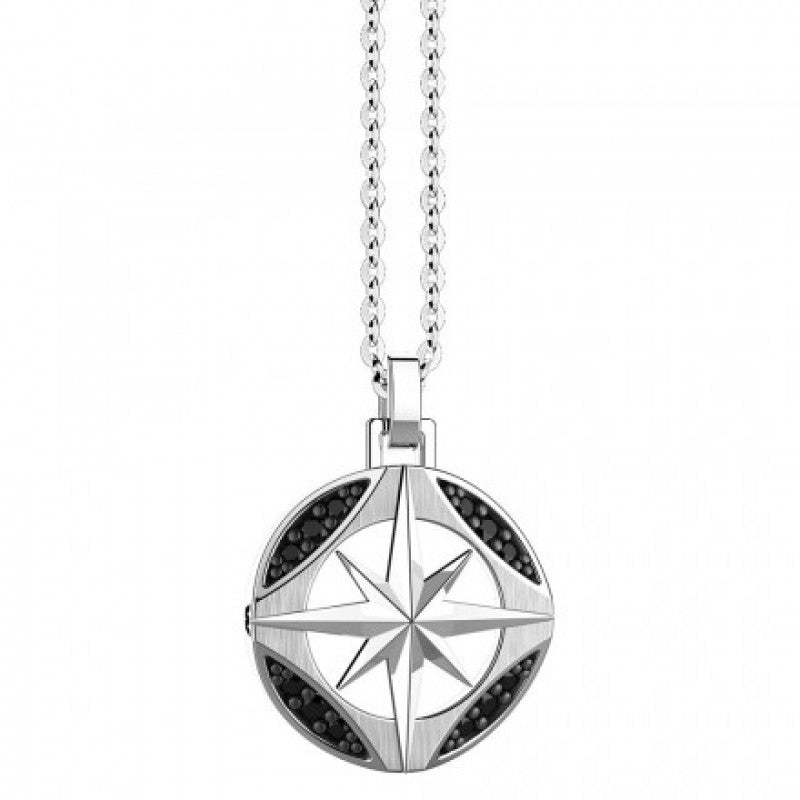 Collana Uomo Zancan Argento 925 Insignia Rosa Dei Venti Spinelli Neri ESC008