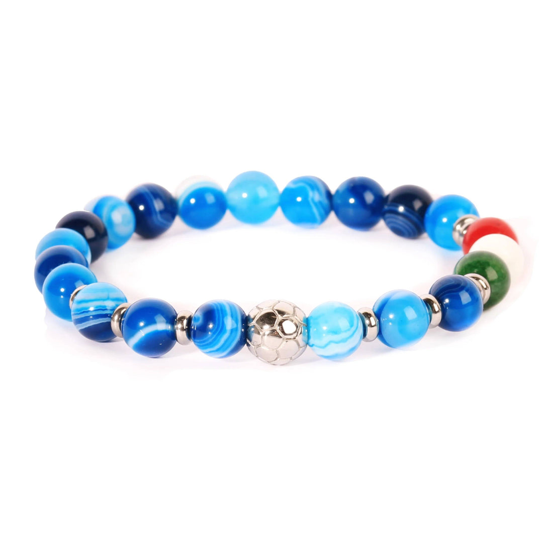 Bracciale Uomo Ivan Basile Acciaio Elastico Azzurro Napoli Tricolore Pallone SQ-M-2