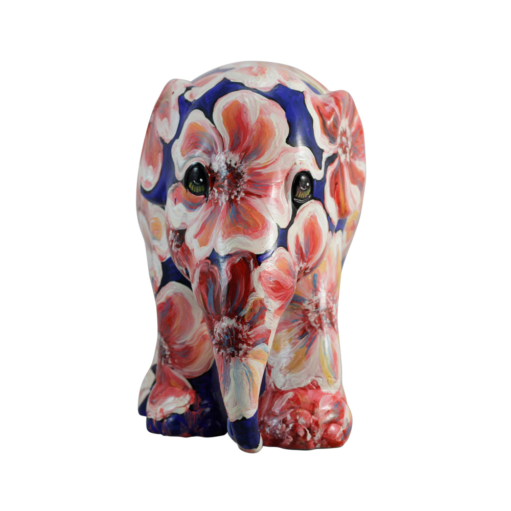 Scultura Elefante Flower Impression 10 cm Resina Dipinto A Mano 8858831230699