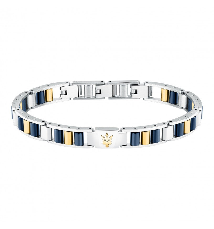 Bracciale Uomo Acciaio e ceramica nera Maserati Logo Centrale Dorato Semirigido JM225ATZ54