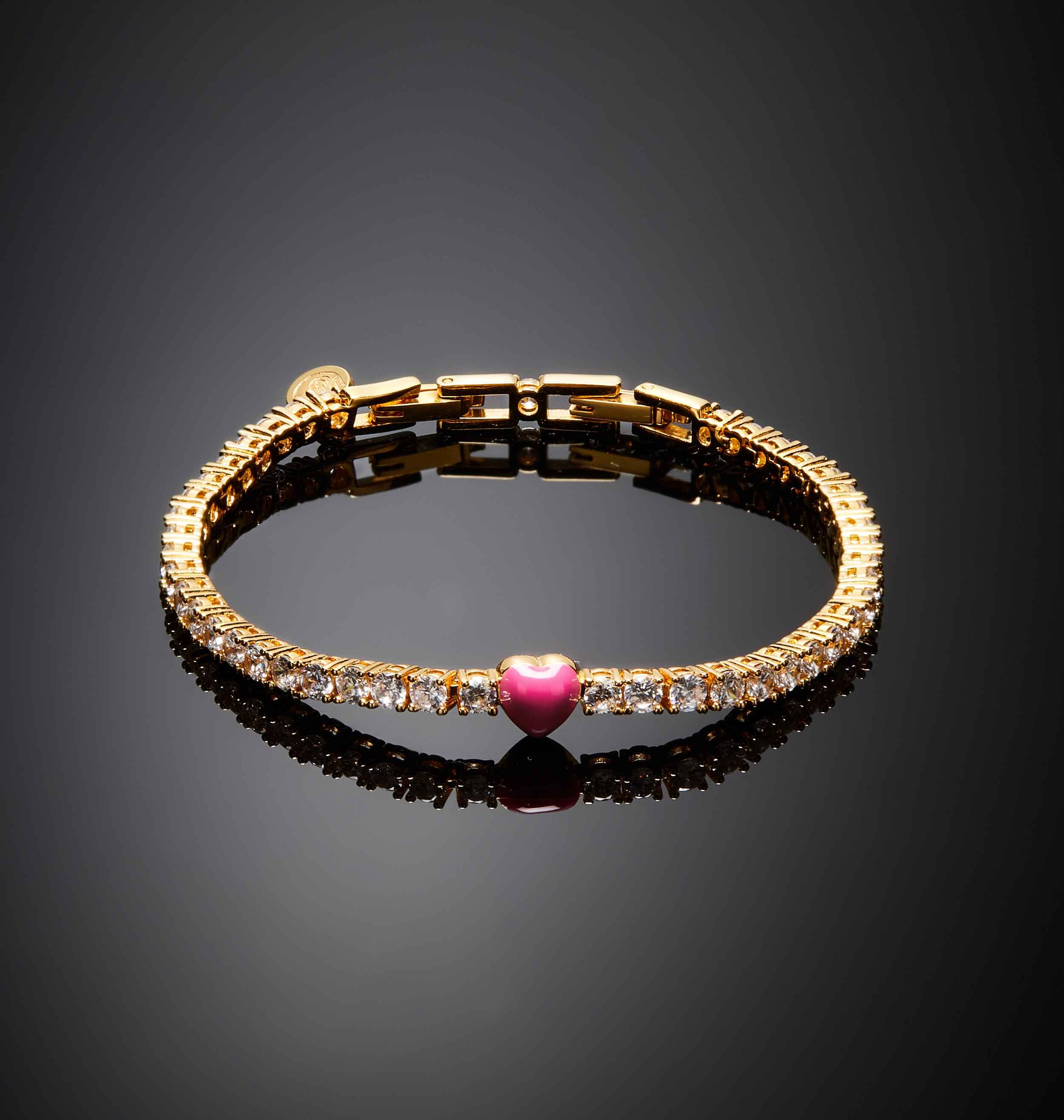 Bracciale Donna Chiara Ferragni Tennis Dorato Zirconi Bianchi e cuore rosa J19AWD08