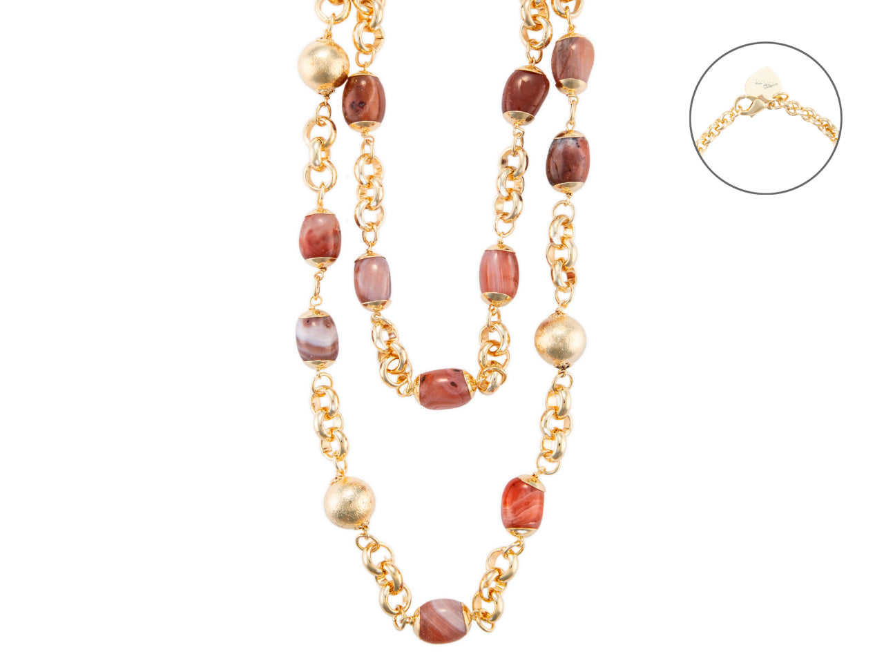 Collana Donna 4US Cesare Paciotti Acciaio con pietre agata e sasso rosso  4UCL7220W
