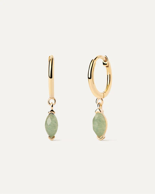 Orecchini Donna PDPaola Argento Dorata 925 Cerchi Pietra Verde Pendente AR01-A07-U