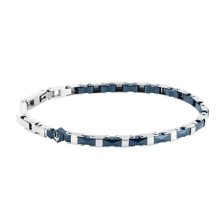 Bracciale Uomo Maserati Acciaio Ceramica Blu Semirigido Logo JM226ATZ84