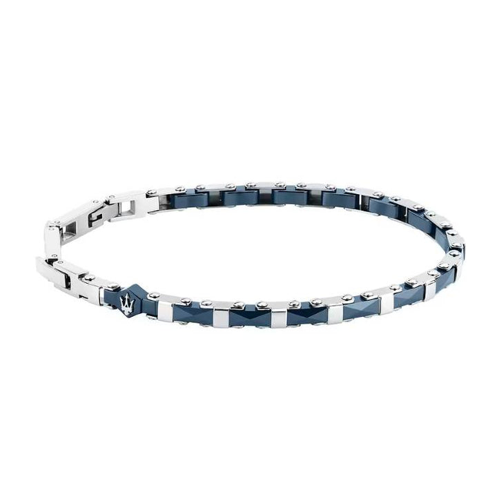 Bracciale Uomo Maserati Acciaio Ceramica Blu Semirigido Logo JM226ATZ84