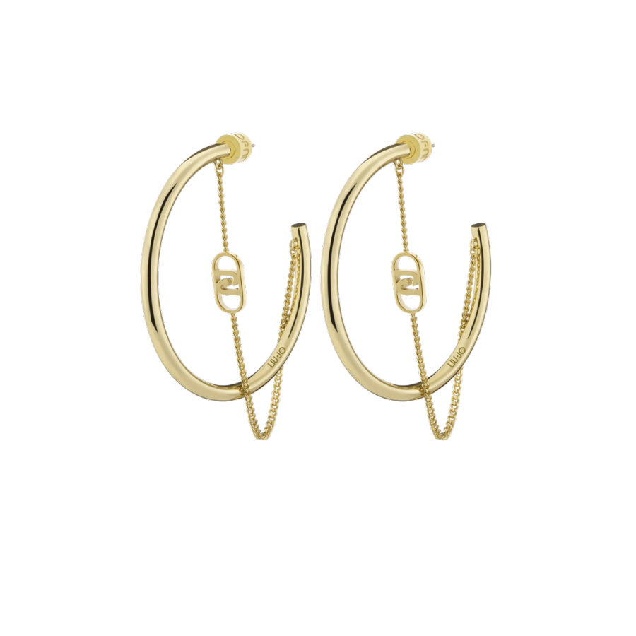 Orecchini Donna Liu Jo Acciaio Dorato Catena Logo Cerchi LJ2774