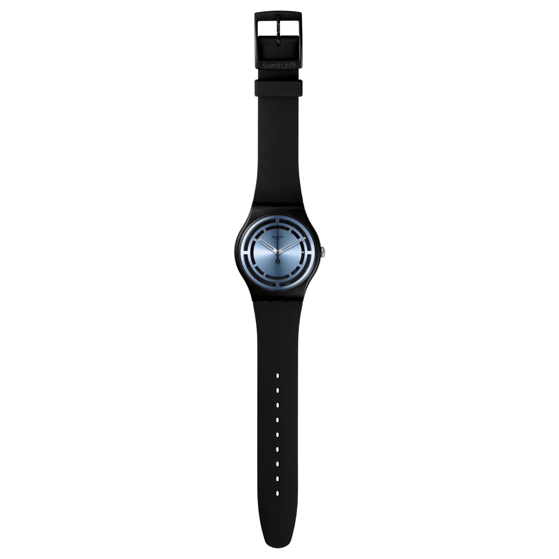 Orologio Uomo Swatch Quarzo Solo Tempo Bioceramic Nero Azzurro Lucido SO32B118