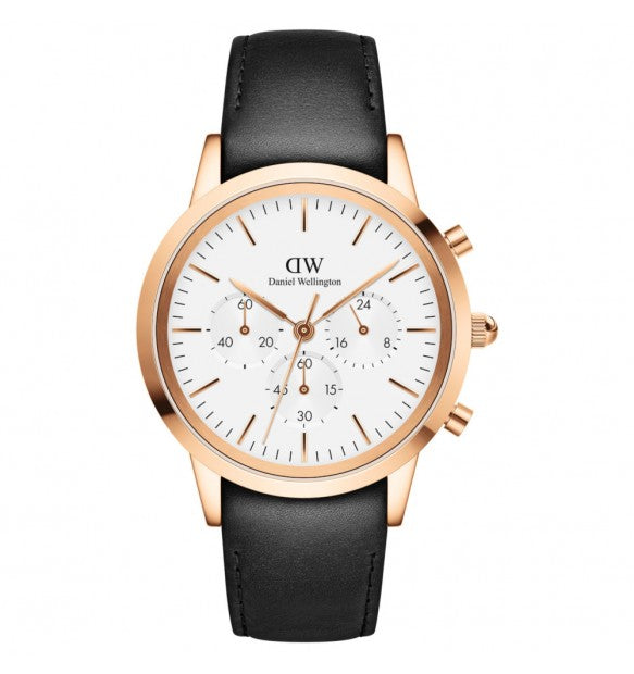 Orologio Uomo Daniel Wellington Cronografo Quarzo Acciaio Rosè Pelle Nero DW00100646
