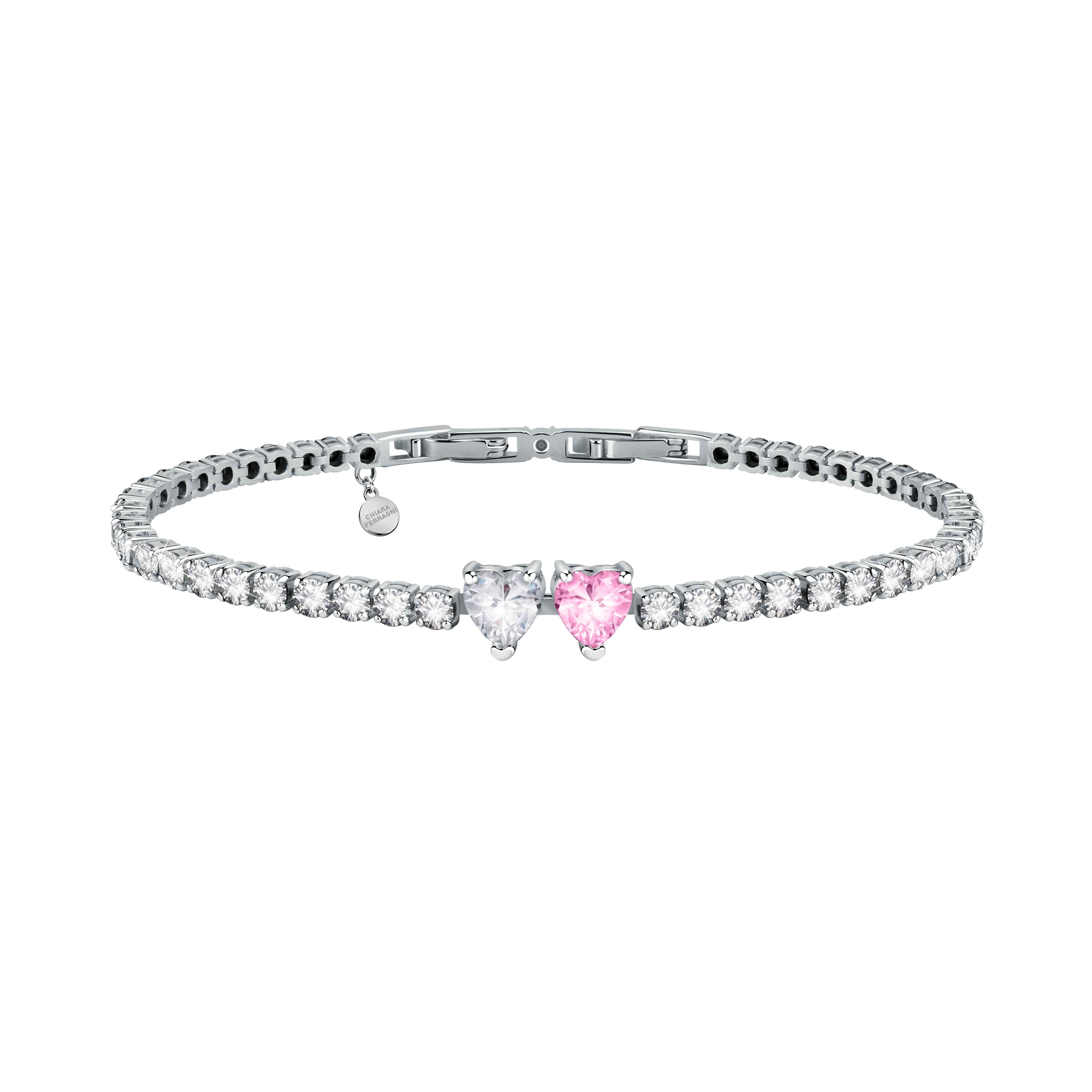 Bracciale Donna Chiara Ferragni Tennis Zirconi Bianchi Rosa Cuori