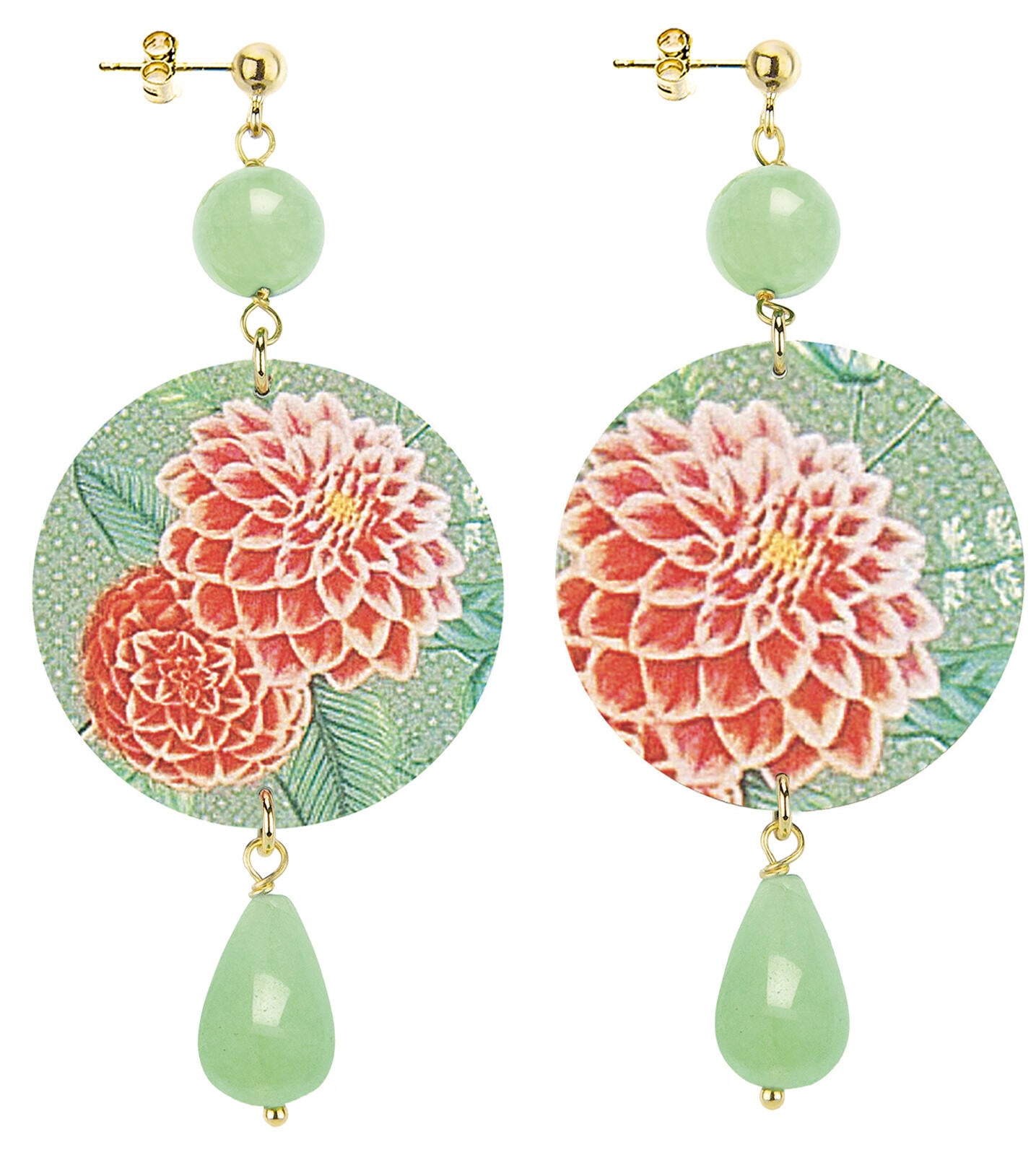 Orecchini Donna Lebole The Circle Fiori Rosa Verde Schiacciati D/OR.330