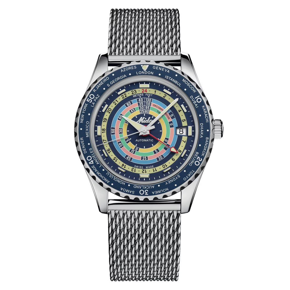 Orologio Uomo Mido Automatico GMT Ocean Star Decompression Data Blu M0268291704100