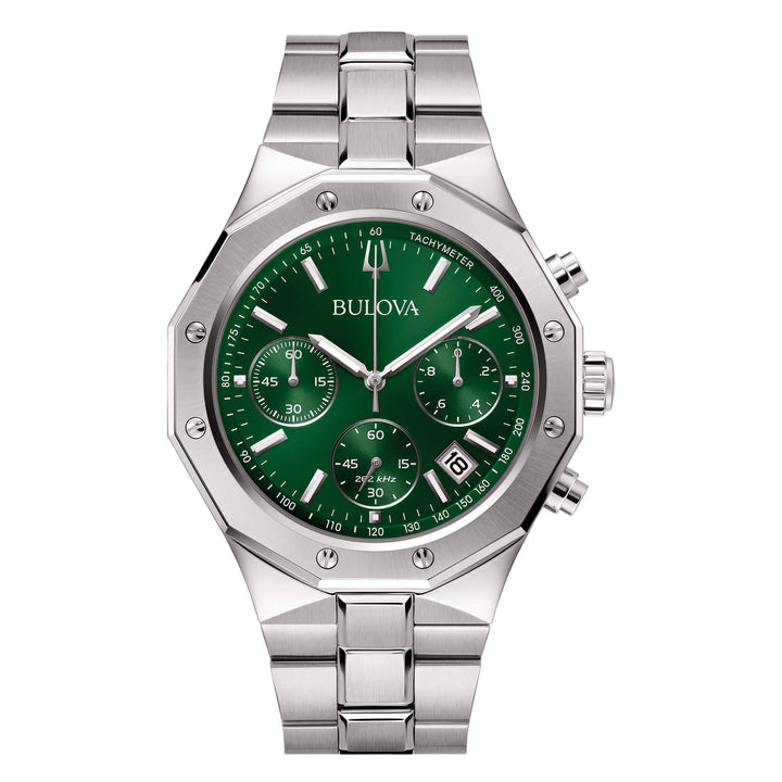 Orologio Uomo Bulova Octagon Verde Quarzo Cronografo Data Acciaio Lucido 96B409