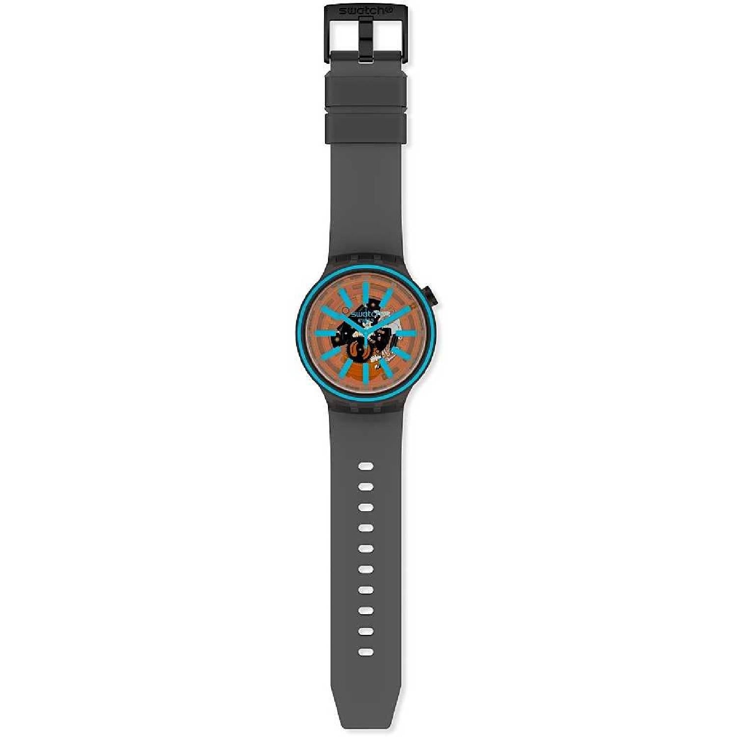 Orologio Uomo Silicone Gomma Swatch Big Bold Solo Tempo Quarzo Blu Nero SO27B112