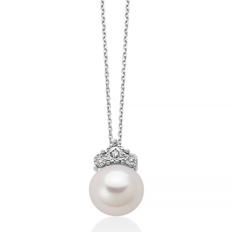 Collana Donna Miluna Oro 9 Kt Perla Bianca Diamanti Bianchi PCL6956X