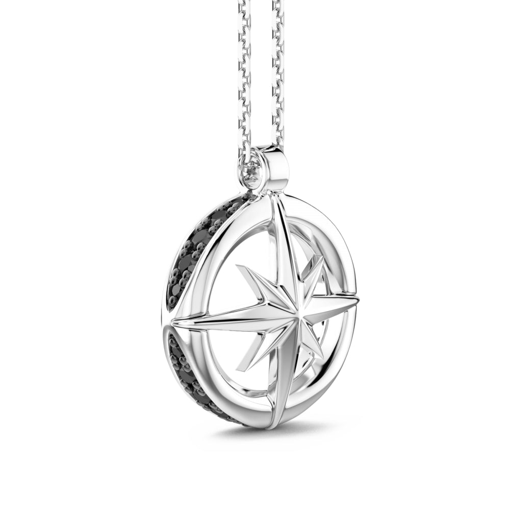 Collana Uomo Zancan Argento 925 Rosa Dei Venti Pendente Zirconi Neri ESC118