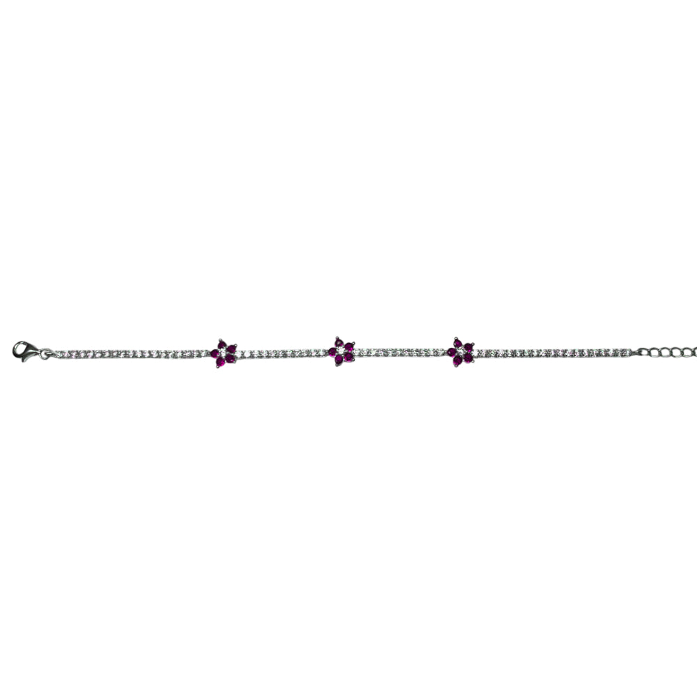 Bracciale Donna Re Mida Tennis Argento 925 Zirconi Fiori Rosso Tennis-46