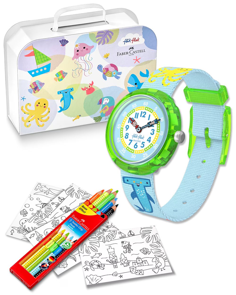 Special Box Orologio Bambino Swatch Flik Flak Color In Neon ZFBNP232