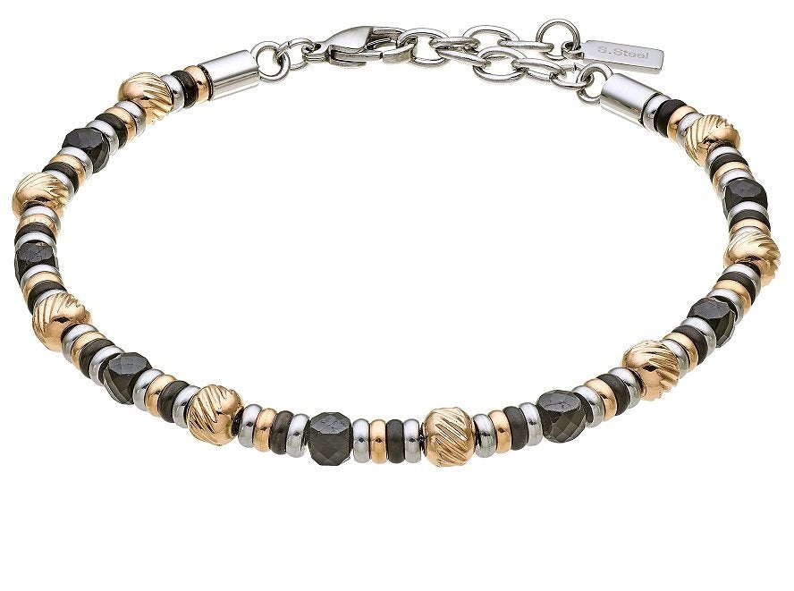 Bracciale Uomo Acciaio Zancan con bulles nere e rigate laminate oro rosa UHB141